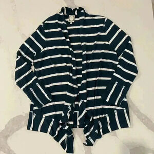 Truself Open Front Green White Striped Cardigan Sweater Peplum Style Women’s 1X